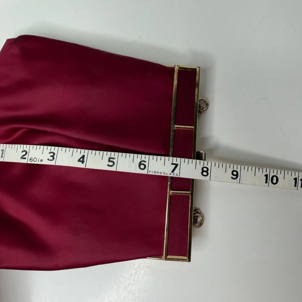 Miss Lewis Clutch Bag Womens Burgundy Satin Chain Strap Vintage Glam OS